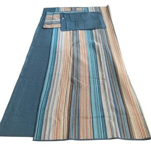 Sonoma Goods Striped Cotton Reversible Quilt Set Blue Orange Nautical Beach Boho
